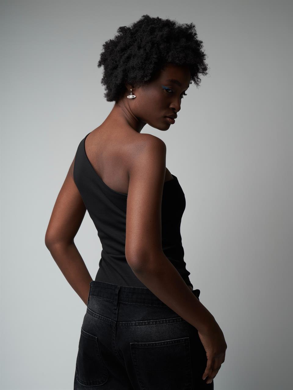 Tek Omuz Askılı Bluz Siyah