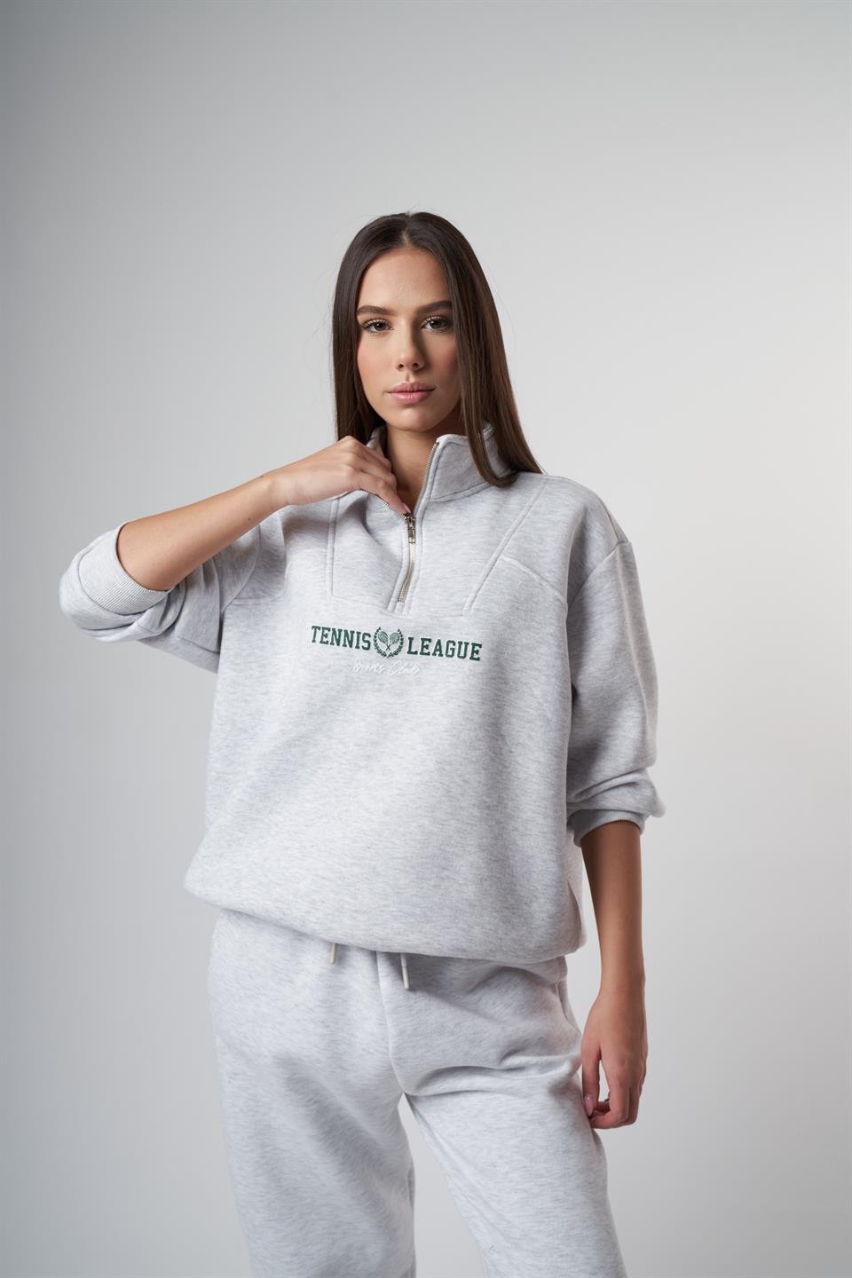 Tennis League Baskılı Şardonlu Sweatshirt Karmelanj