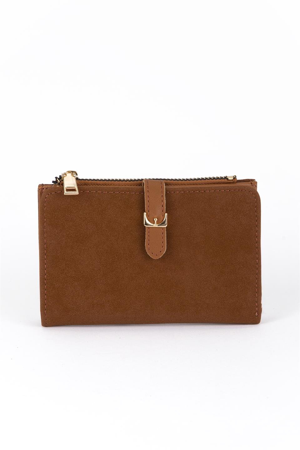 Tokalı Süet Cüzdan Taba