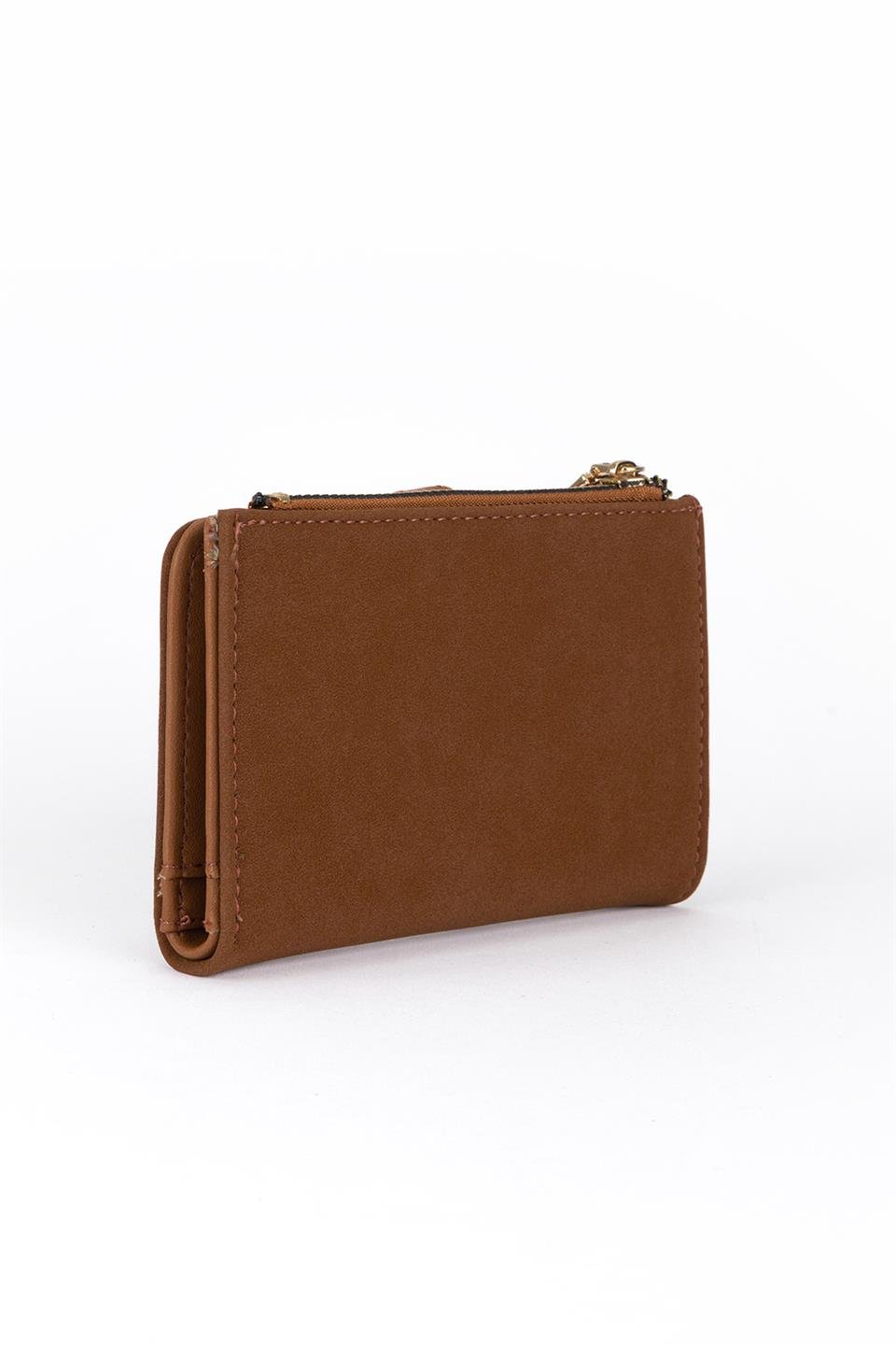 Tokalı Süet Cüzdan Taba