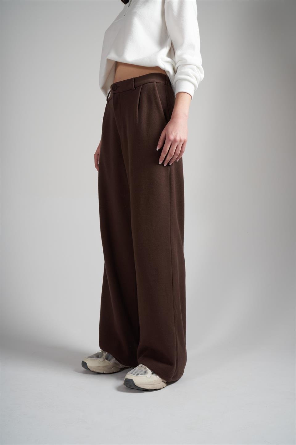 Triko Bol Paça Pantolon Kahve