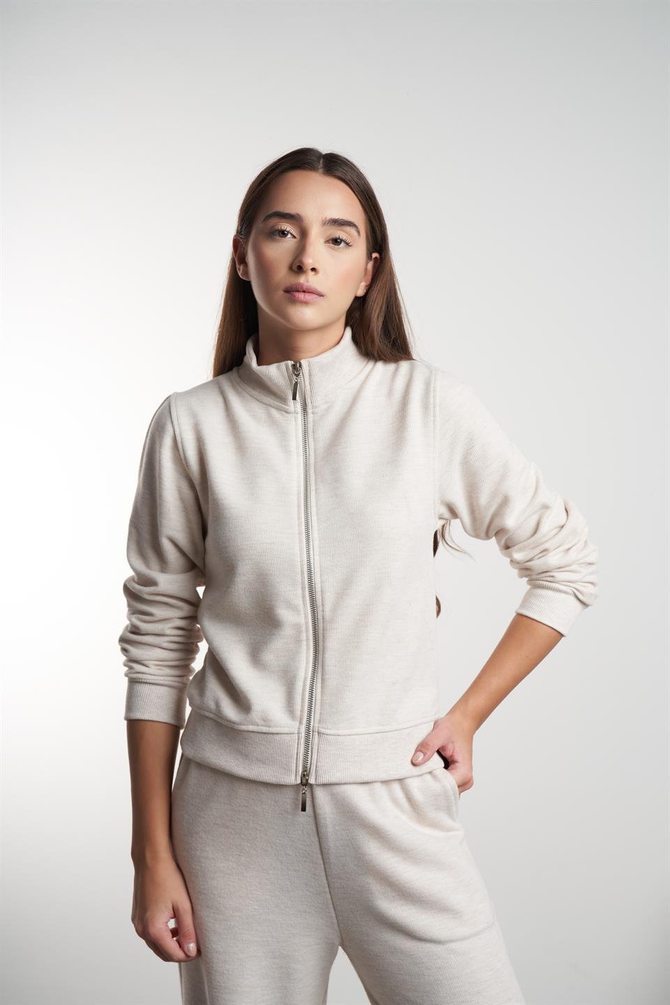 Triko Kısa Sweatshirt Ceket Bejmelanj