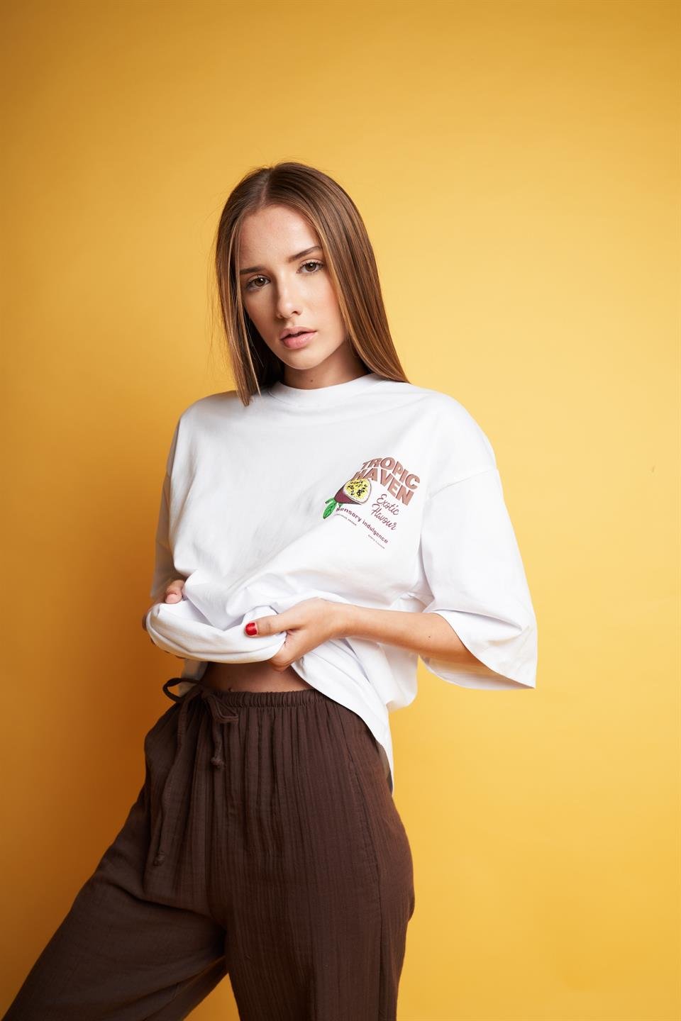 Tropic Haven Baskılı Oversize Kısa Kol T-shirt Beyaz