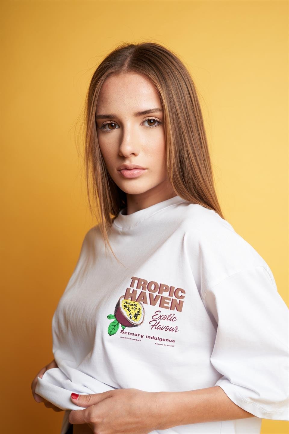 Tropic Haven Baskılı Oversize Kısa Kol T-shirt Beyaz