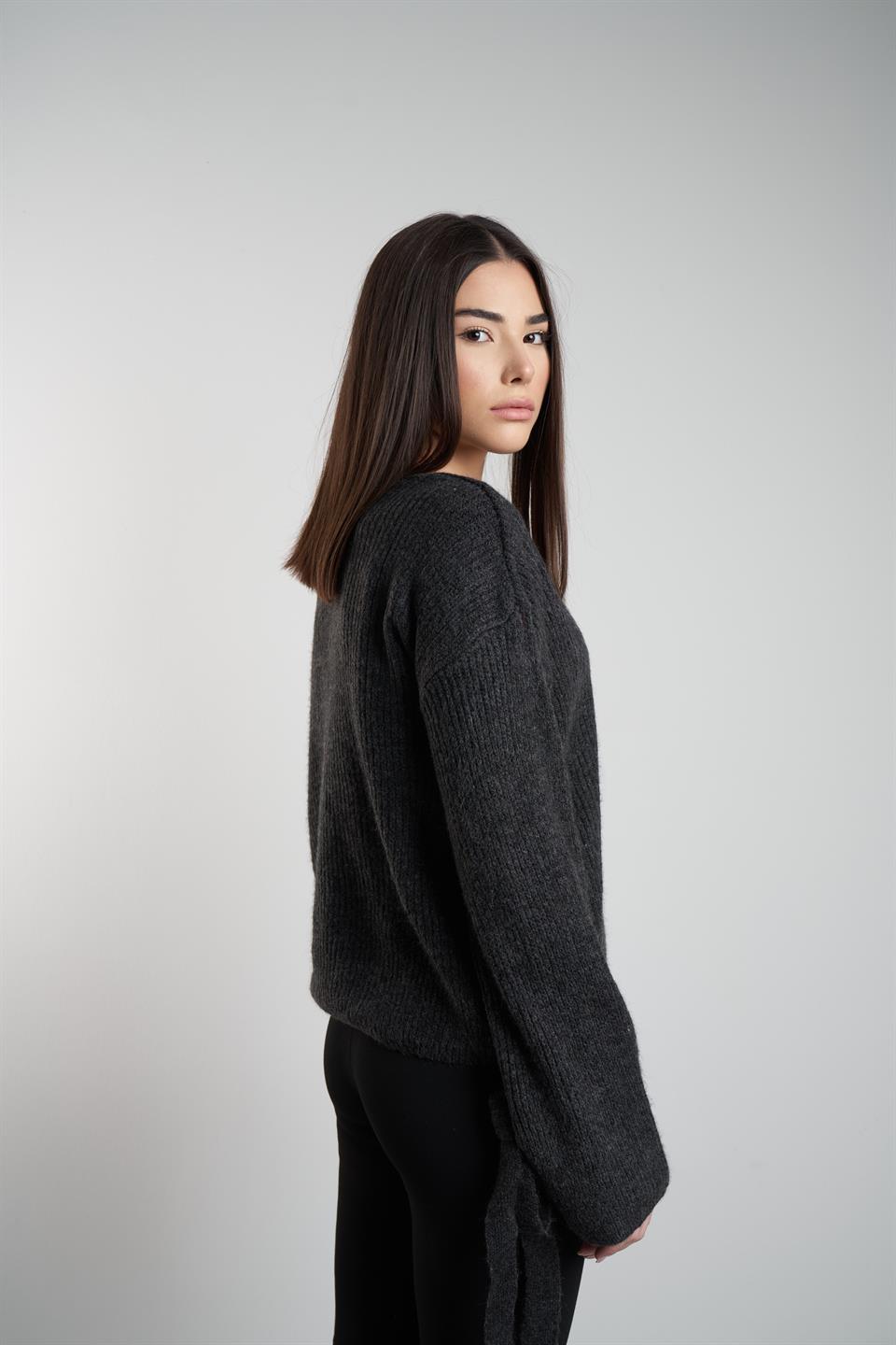 V Yaka Uzun Kol Triko Kazak Antrasit