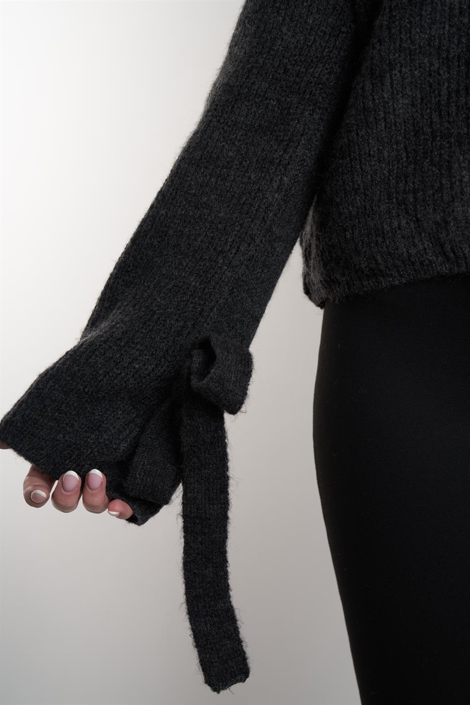 V Yaka Uzun Kol Triko Kazak Antrasit