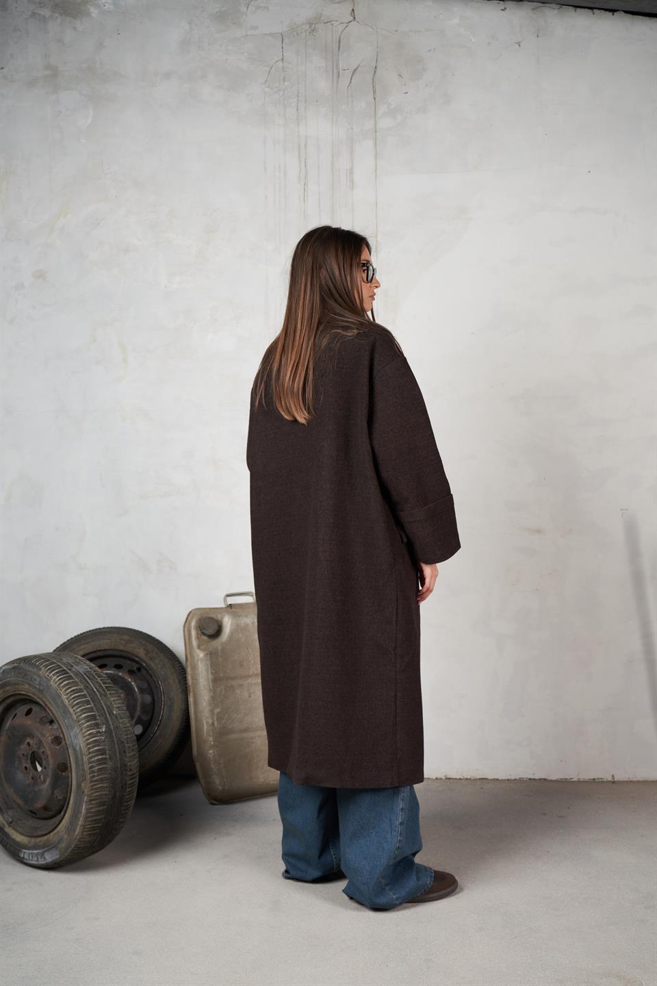 Yakalı Dabil Kaşe Ceket Acı Kahve