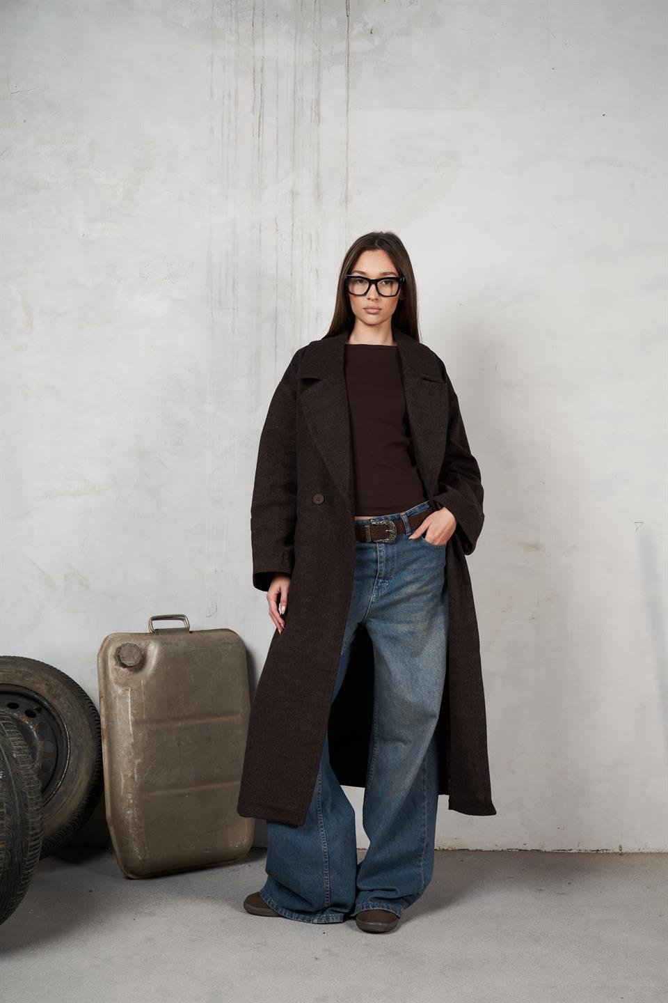 Yakalı Dabil Kaşe Ceket Acı Kahve