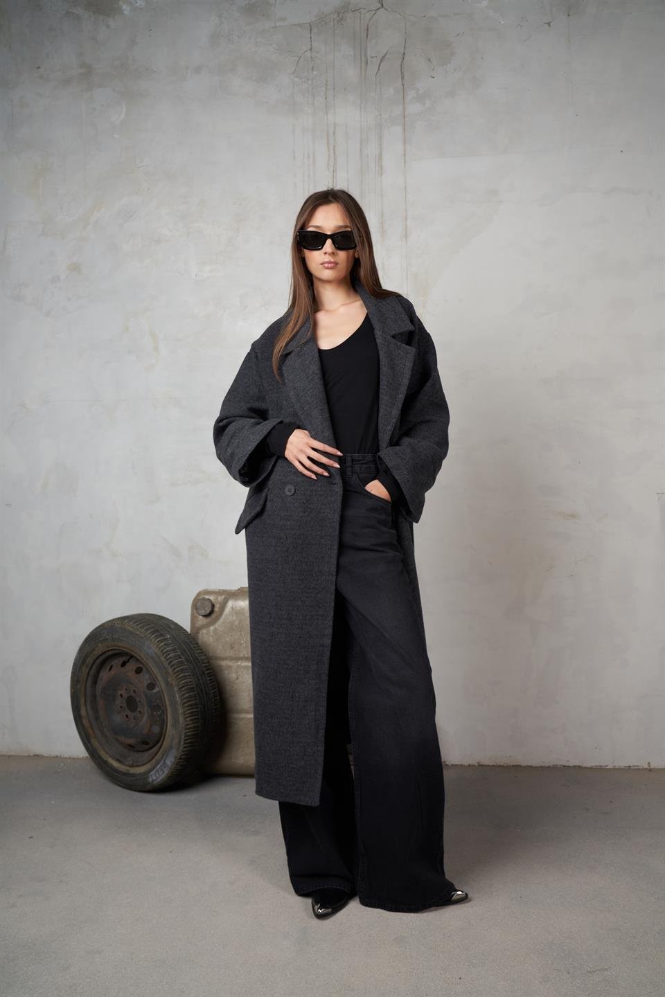 Yakalı Dabil Kaşe Ceket Antrasit