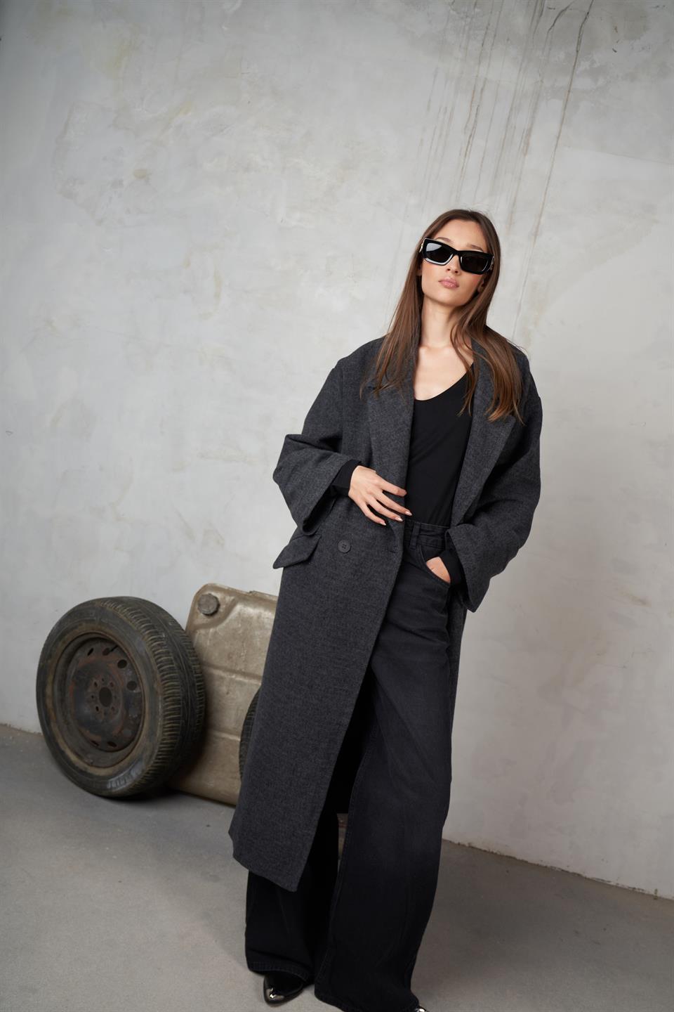 Yakalı Dabil Kaşe Ceket Antrasit