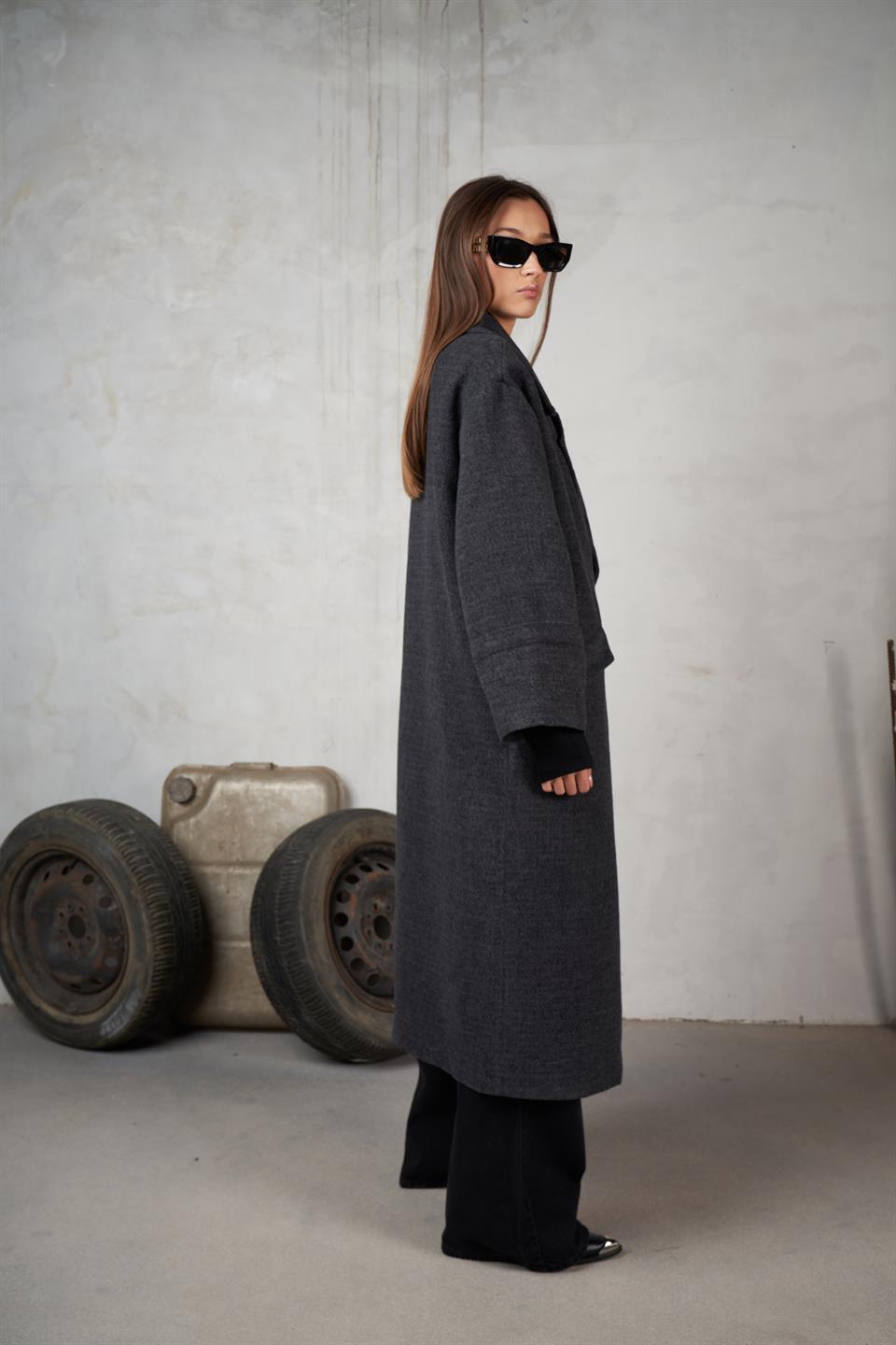 Yakalı Dabil Kaşe Ceket Antrasit