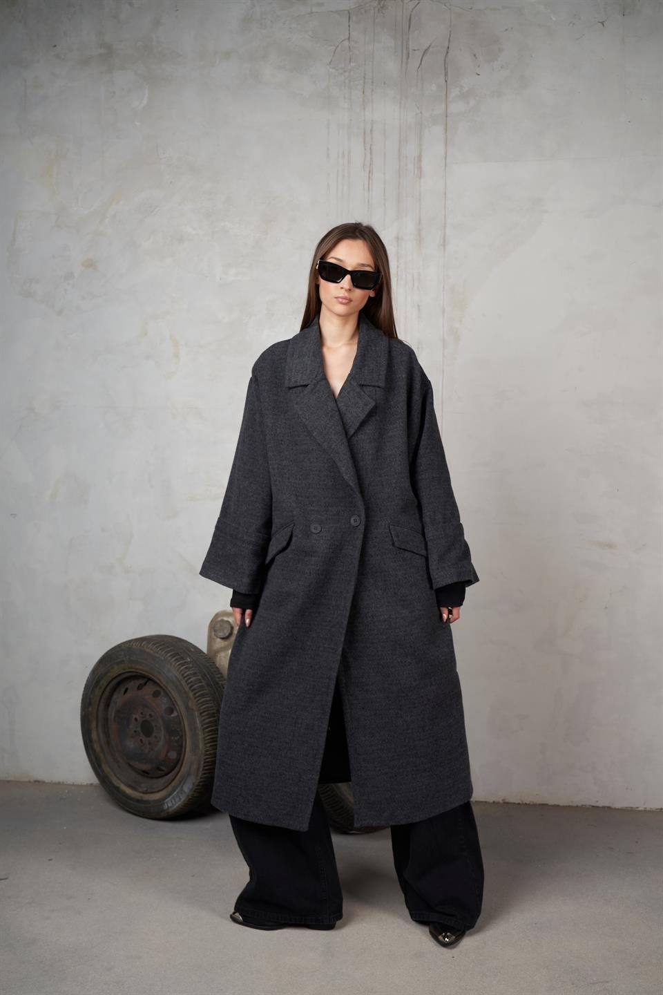 Yakalı Dabil Kaşe Ceket Antrasit