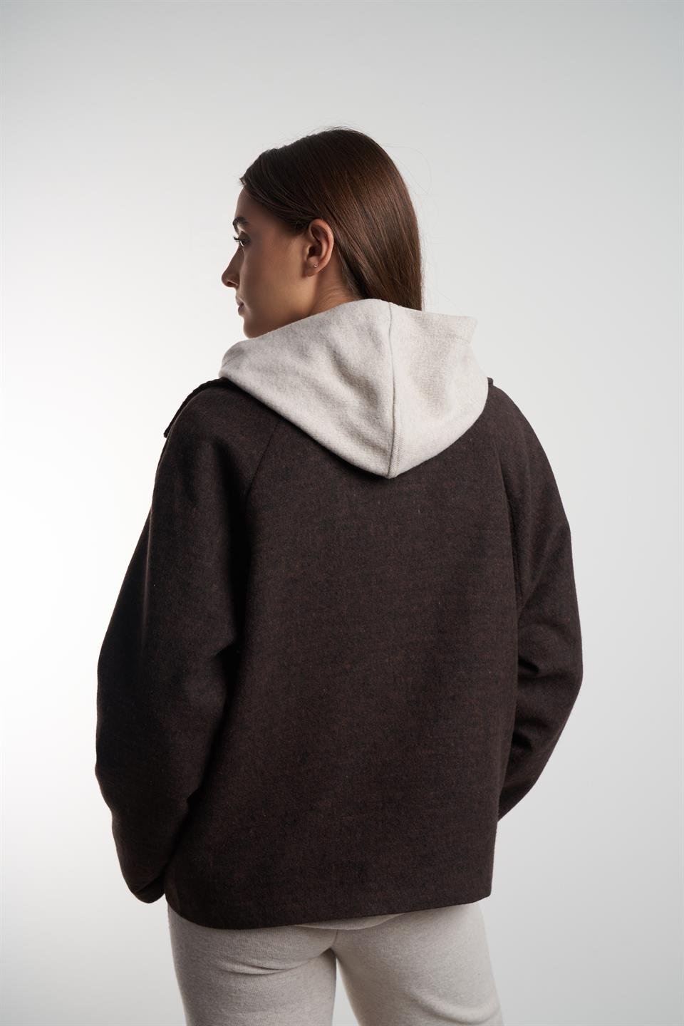 Yakalı Kaşe Ceket Acı Kahve