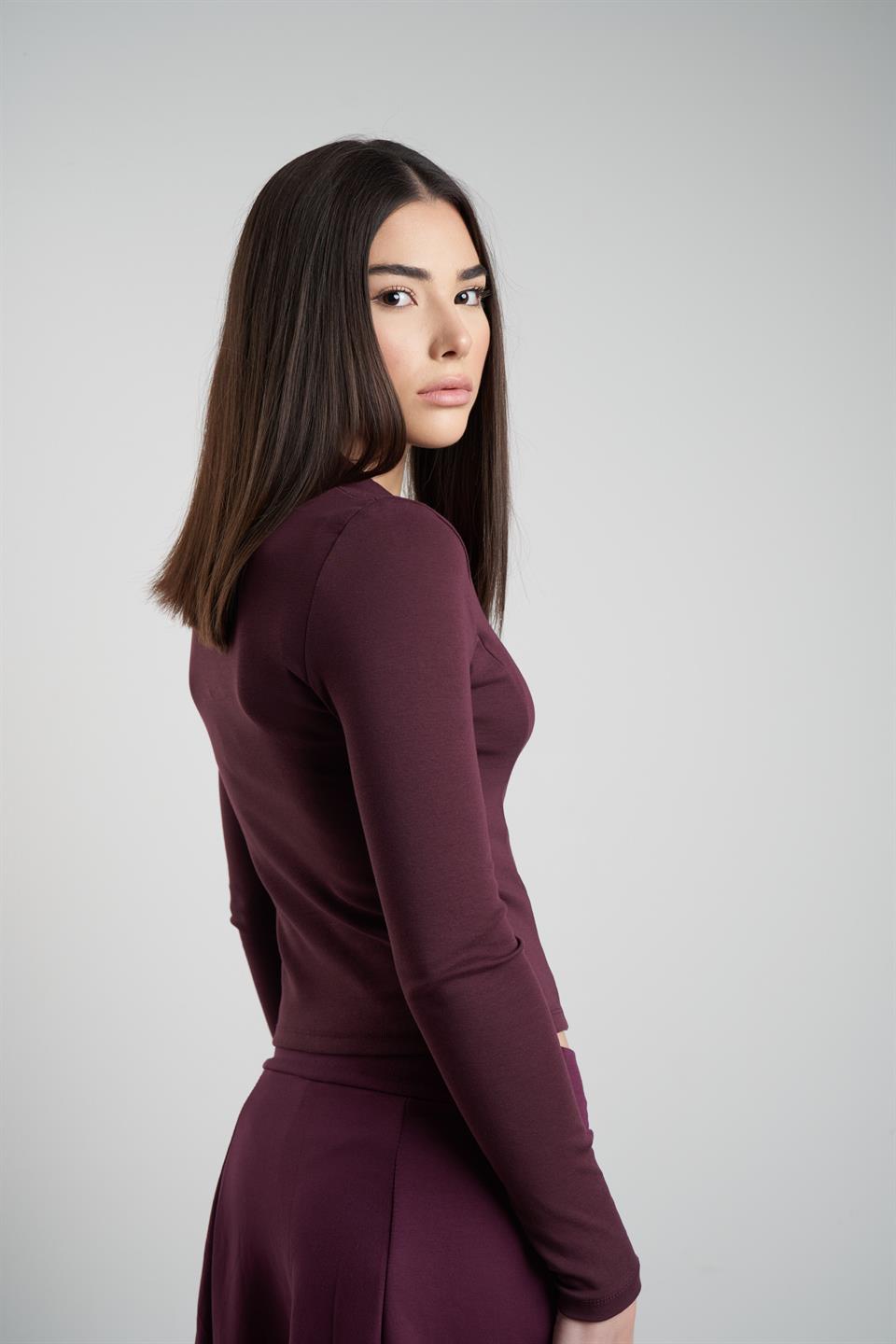 Yakalı Uzun Kol Bluz Mürdüm