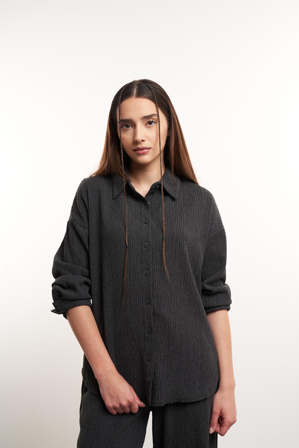 Yakalı Uzun Kol Gömlek Antrasit