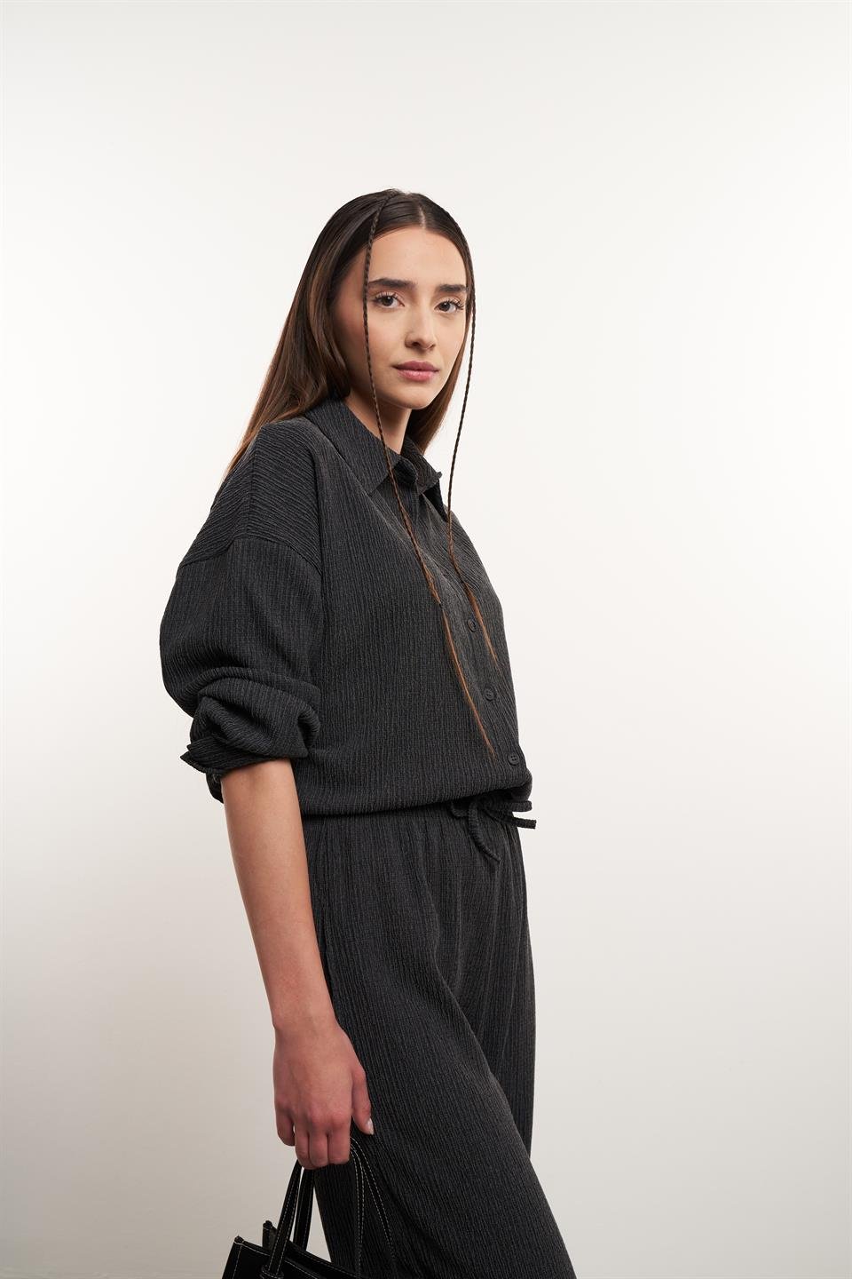 Yakalı Uzun Kol Gömlek Antrasit