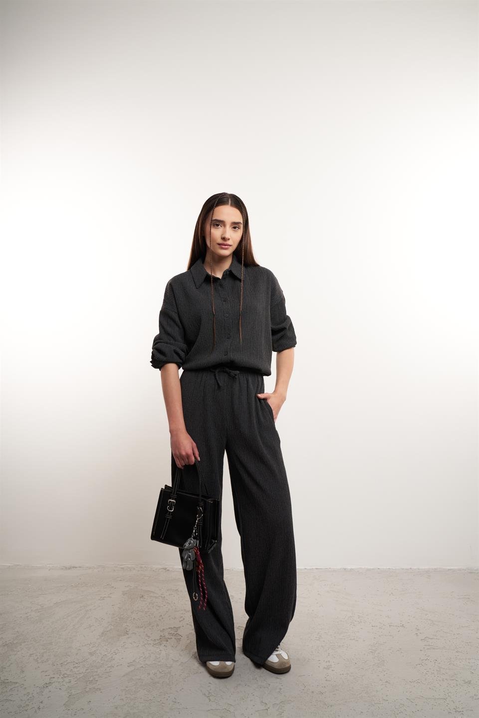 Yakalı Uzun Kol Gömlek Antrasit