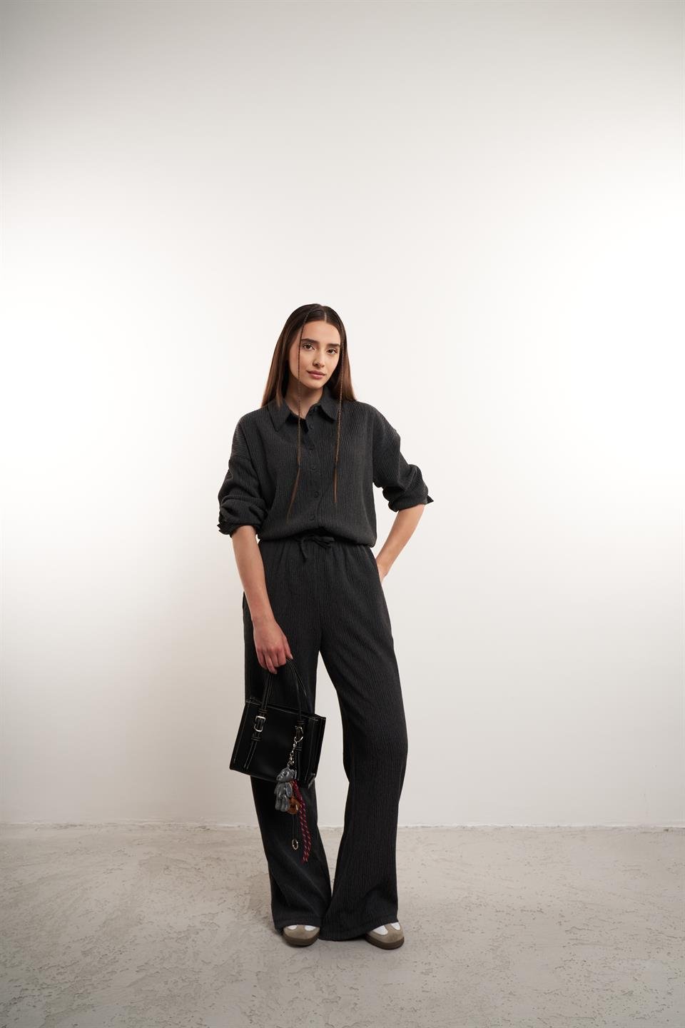 Yakalı Uzun Kol Gömlek Antrasit