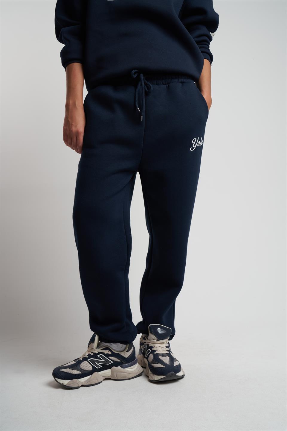 Yale Baskılı Bel Paça Lastik Eşofman Altı Lacivert