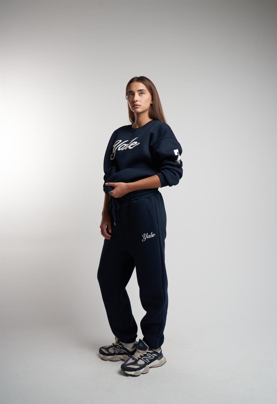 Yale Baskılı Bel Paça Lastik Eşofman Altı Lacivert