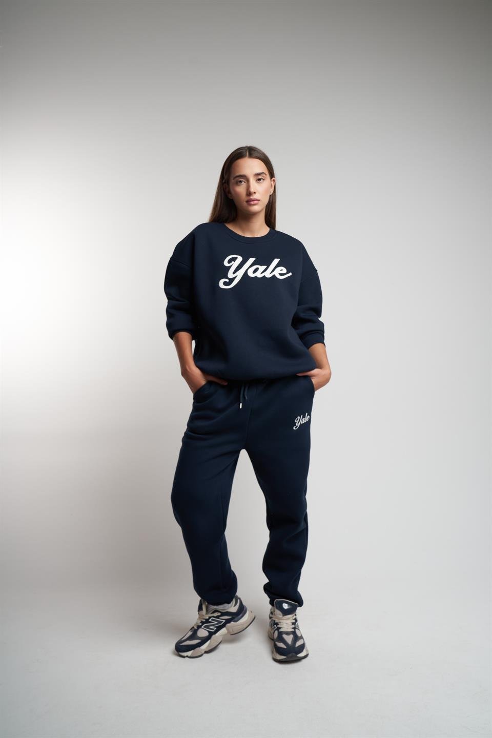Yale Baskılı Bel Paça Lastik Eşofman Altı Lacivert