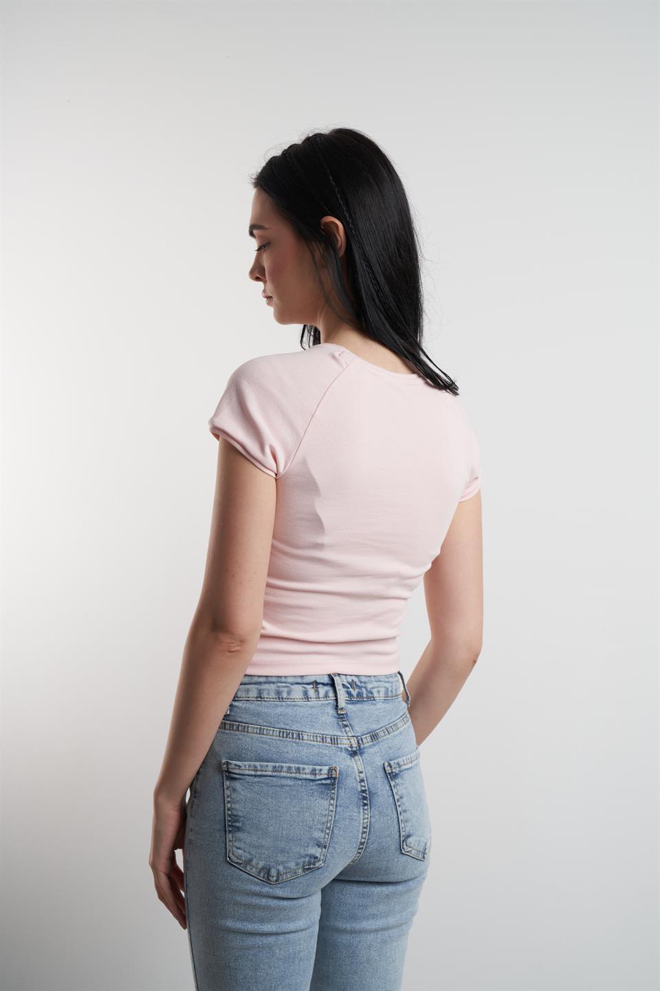 Yanlar Büzgülü Sıfır Kol Bluz Toz Pembe