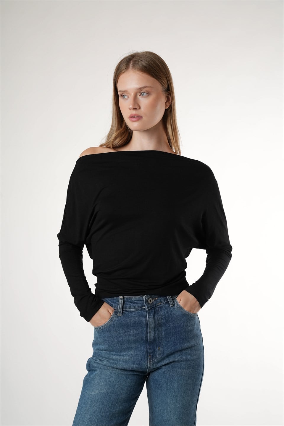 Yarasa Kol Basic Bluz Siyah