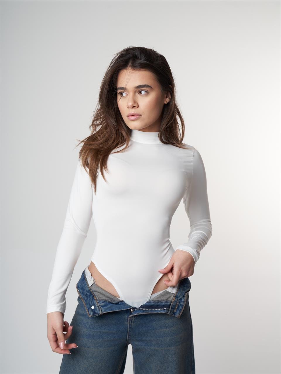 Yarım Balıkçı Basic Bodysuit Ekru