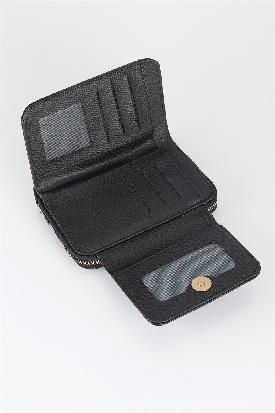Yarım Kapaklı Parlak Suni Deri Cüzdan Siyah