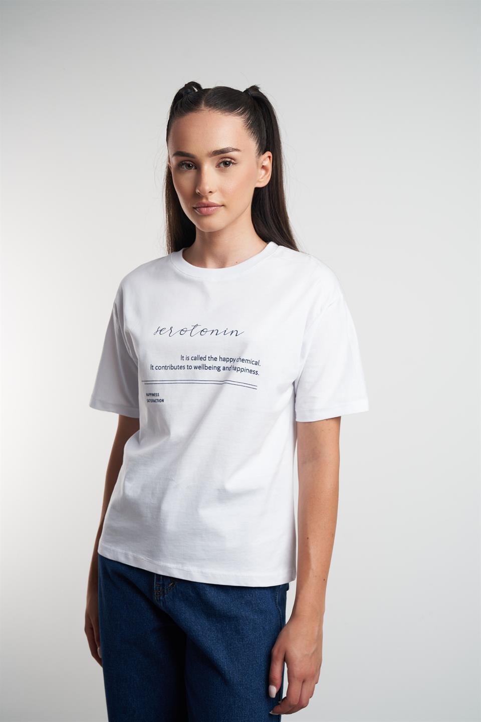 Yazı Baskılı Kısa Kol T-shirt Beyaz