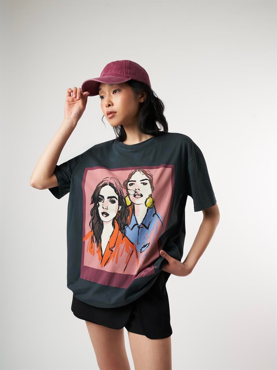 Yıkamalı Kısa Kol T-shirt Antrasit