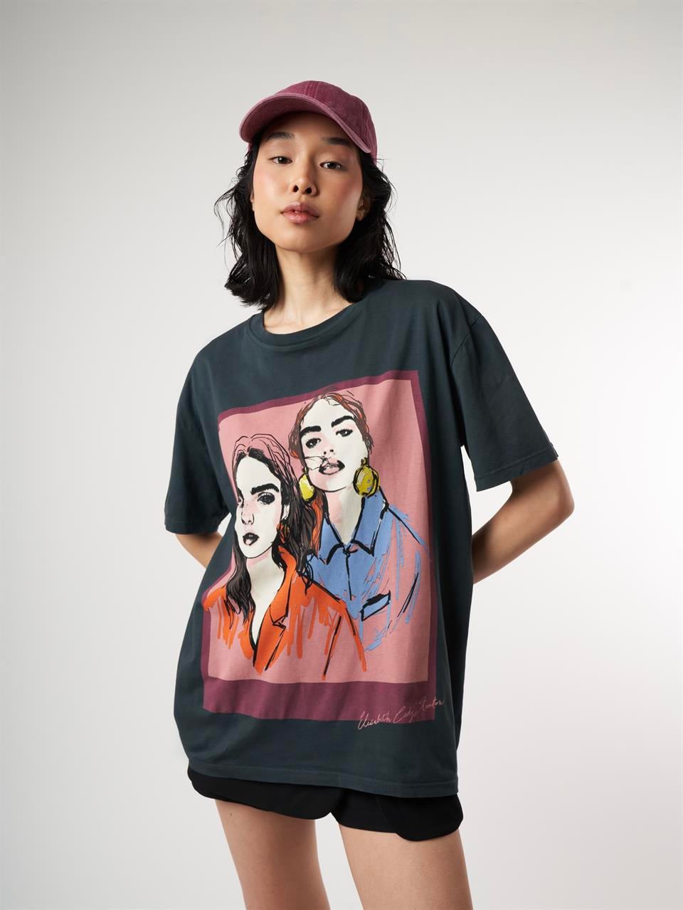 Yıkamalı Kısa Kol T-shirt Antrasit