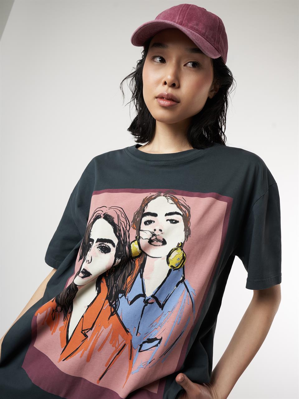 Yıkamalı Kısa Kol T-shirt Antrasit