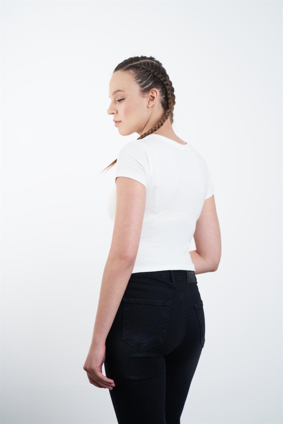 Yıldız Baskılı Kısa T-shirt Ekru