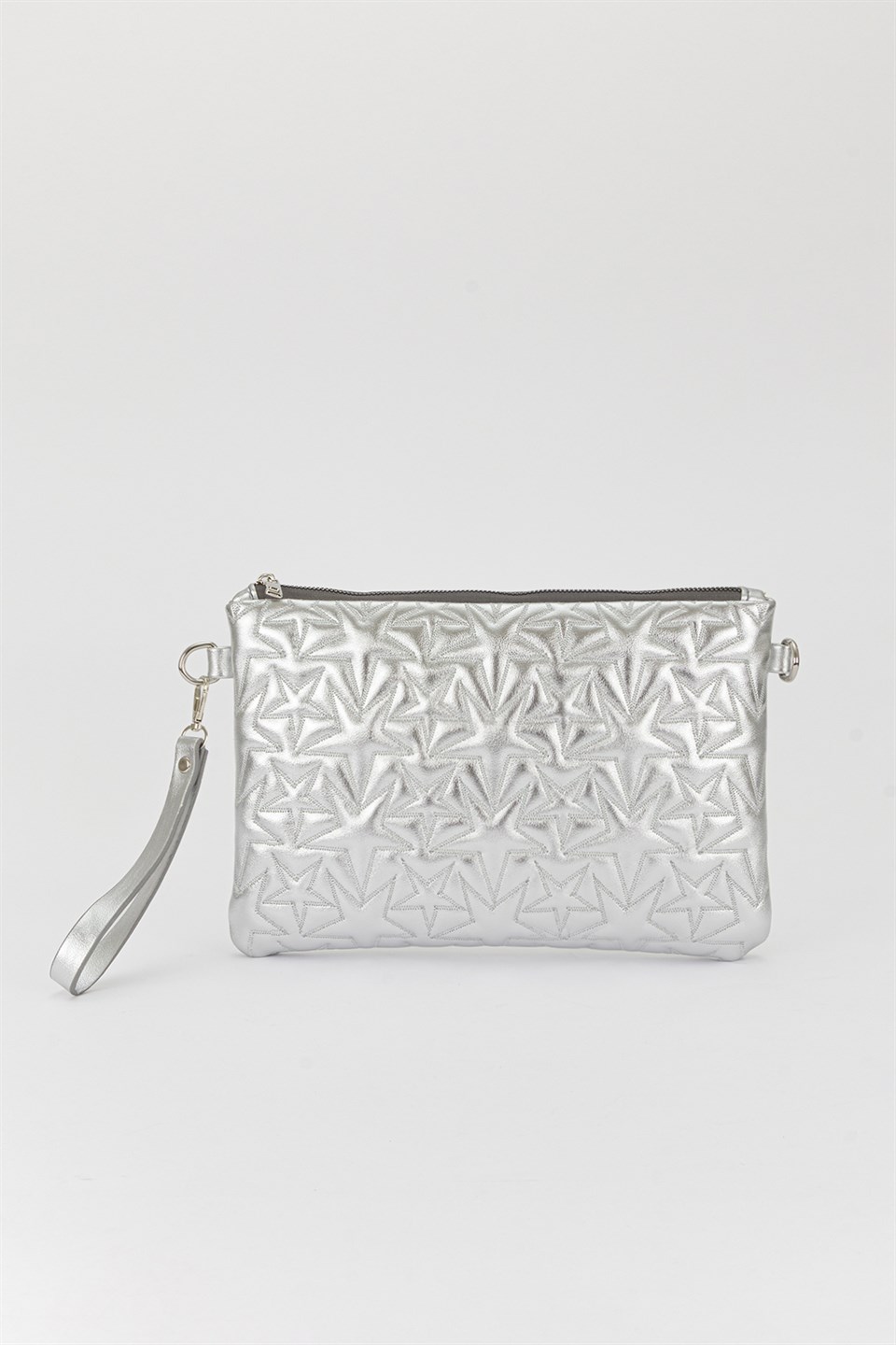 Yıldız Desen Clutch Çanta Gümüş