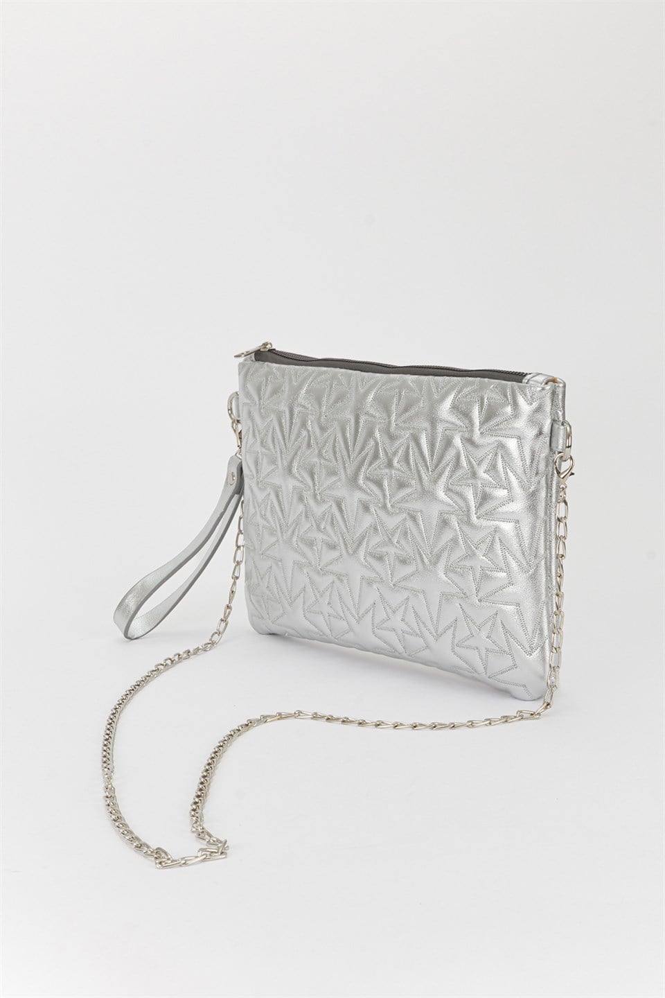 Yıldız Desen Clutch Çanta Gümüş