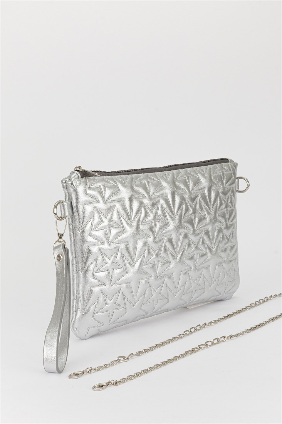 Yıldız Desen Clutch Çanta Gümüş