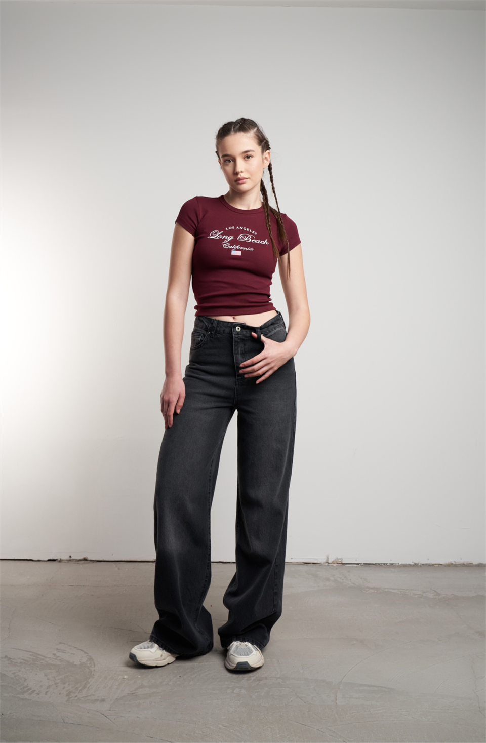 Yüksek Bel Bol Paça Jean Pantolon Siyah