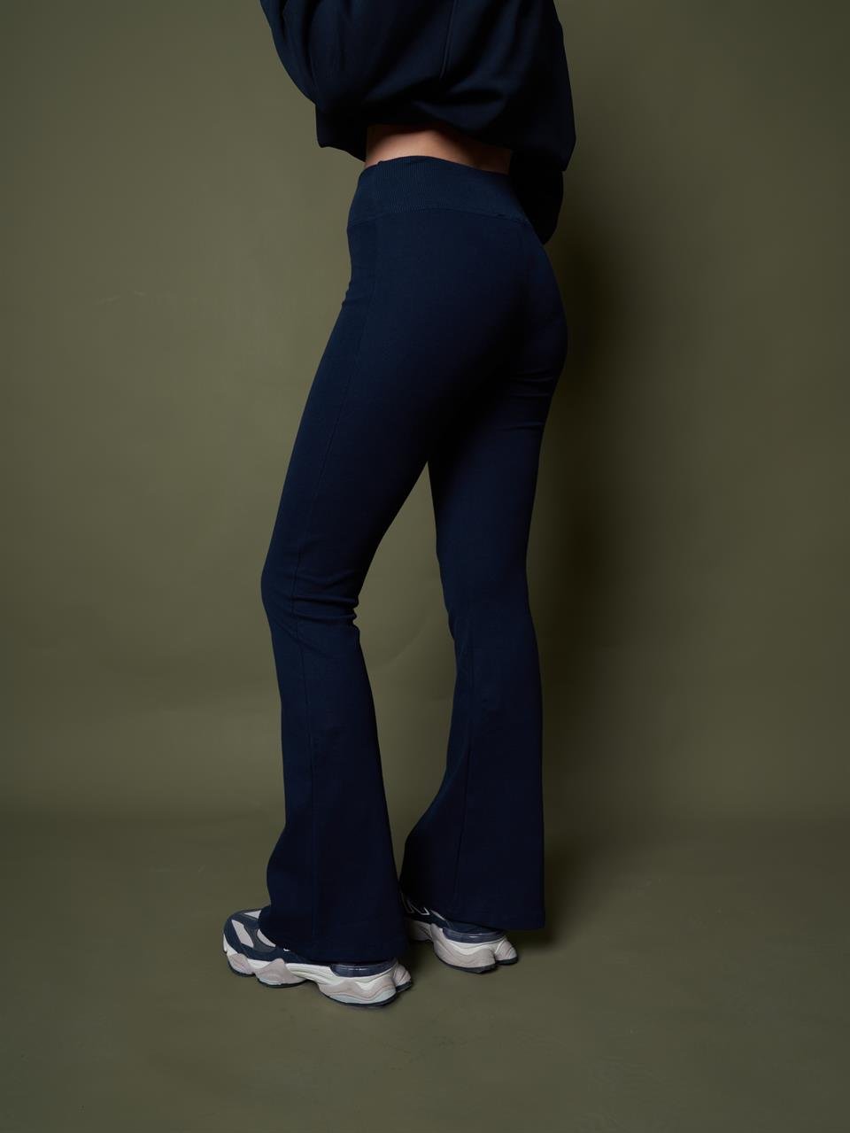 Yüksek Bel İspanyol Paça Pantolon Lacivert