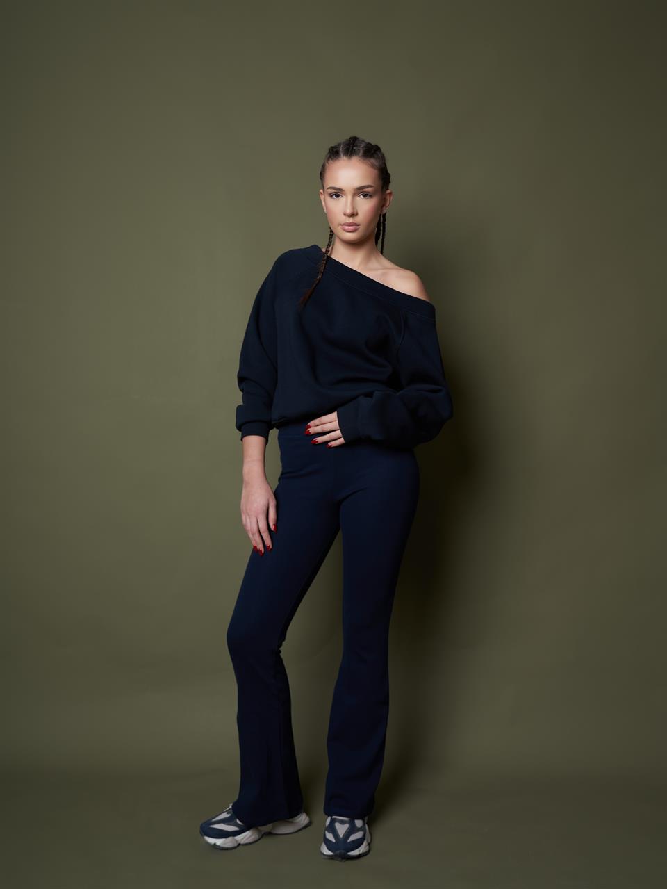 Yüksek Bel İspanyol Paça Pantolon Lacivert