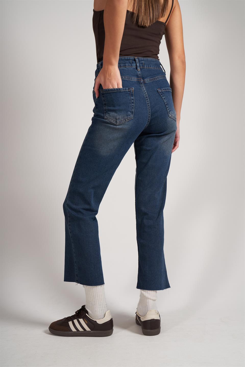 Yüksek Bel Yıkamalı Jean Pantolon Kahve Tint