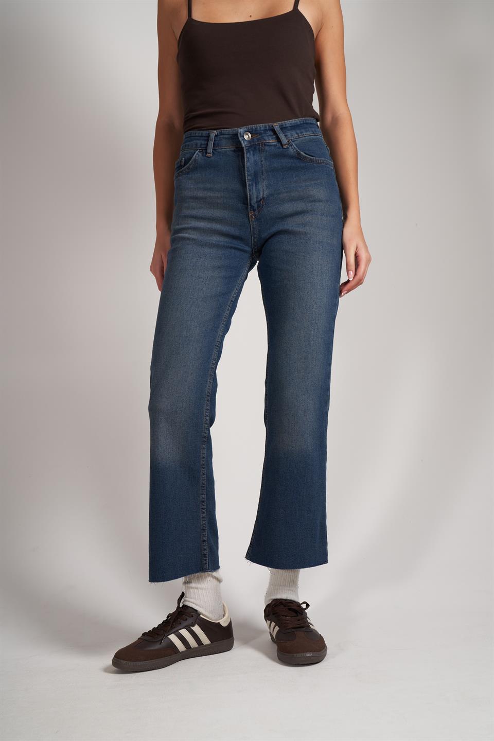 Yüksek Bel Yıkamalı Jean Pantolon Kahve Tint