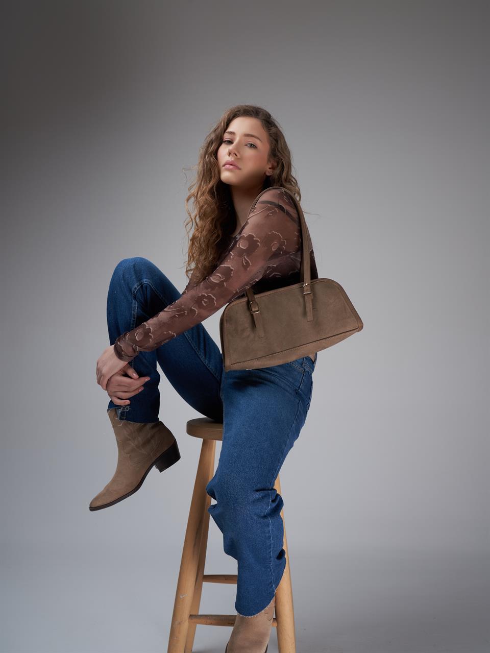 Yüksek Bel Yıkamalı Jean Pantolon Taşlanmış Mavi