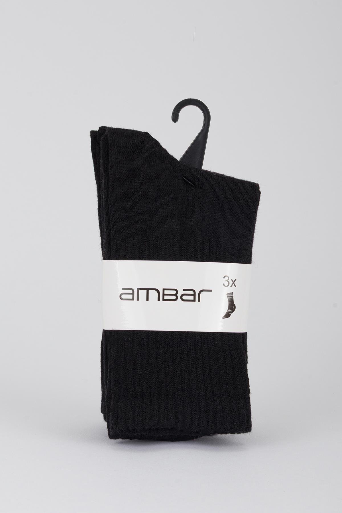 3'lü Penye Düz Çorap Siyah