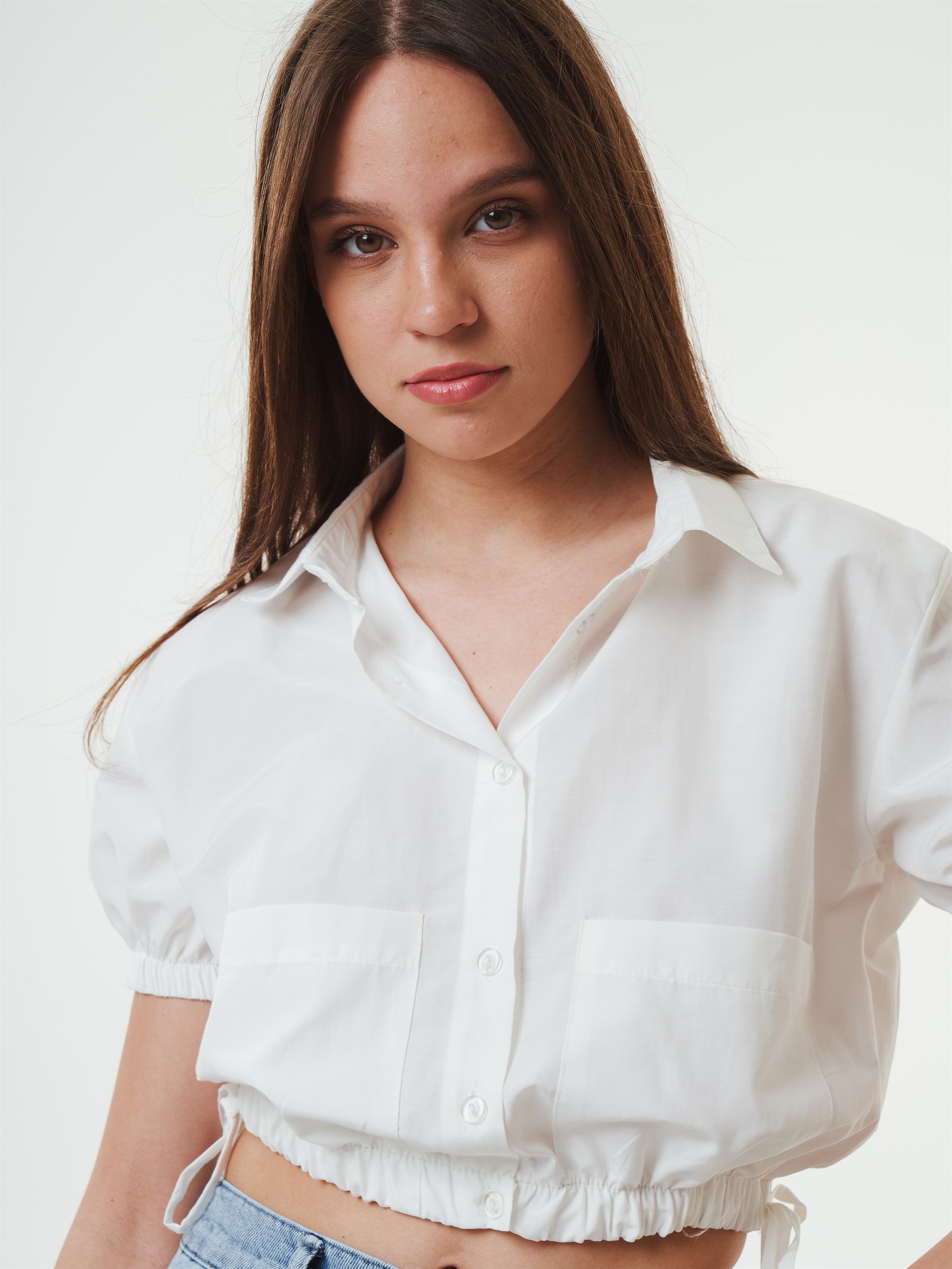 Alt Lastik Büzgü Detaylı Poplin Gömlek