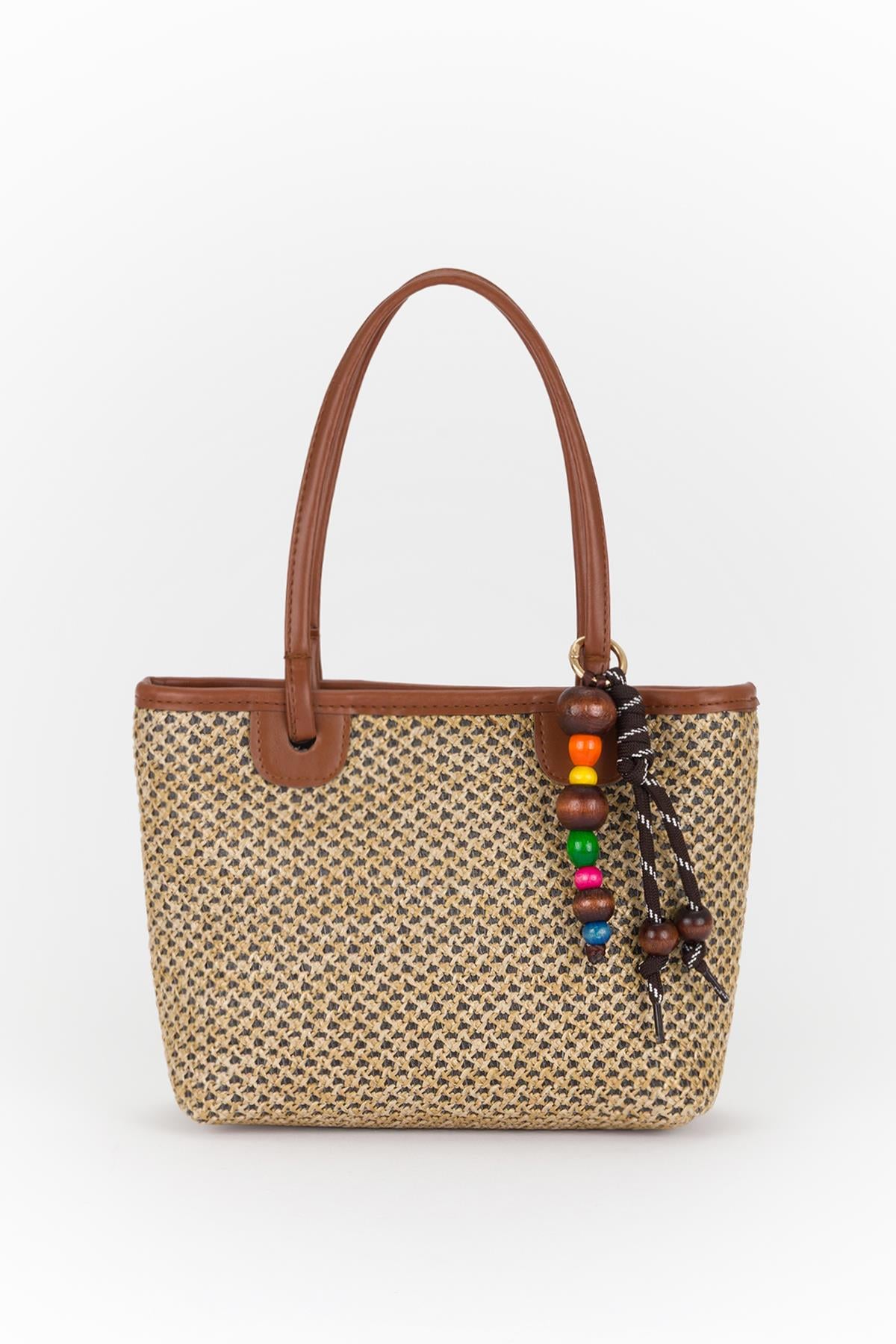 Anahtarlıklı Hasır Basic Çanta Taba