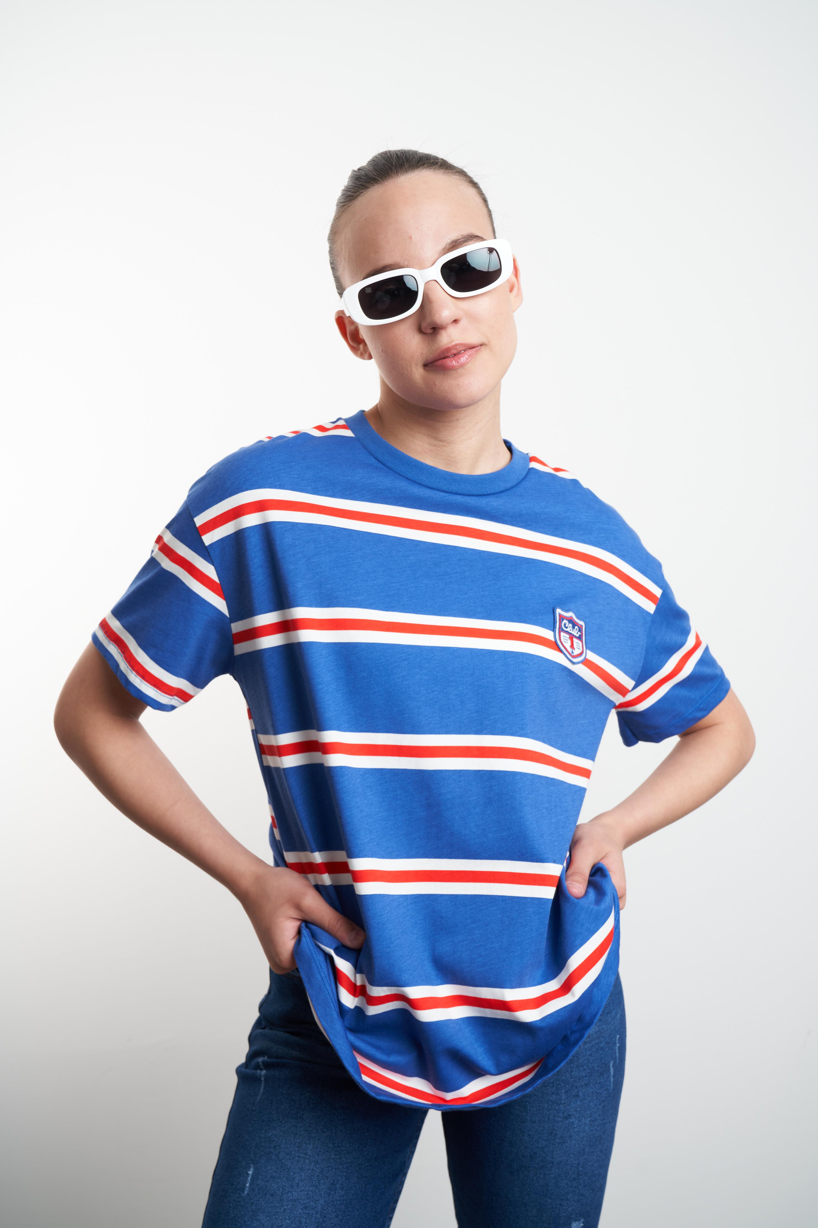 Arma Detaylı Çizgili T-shirt Mavi