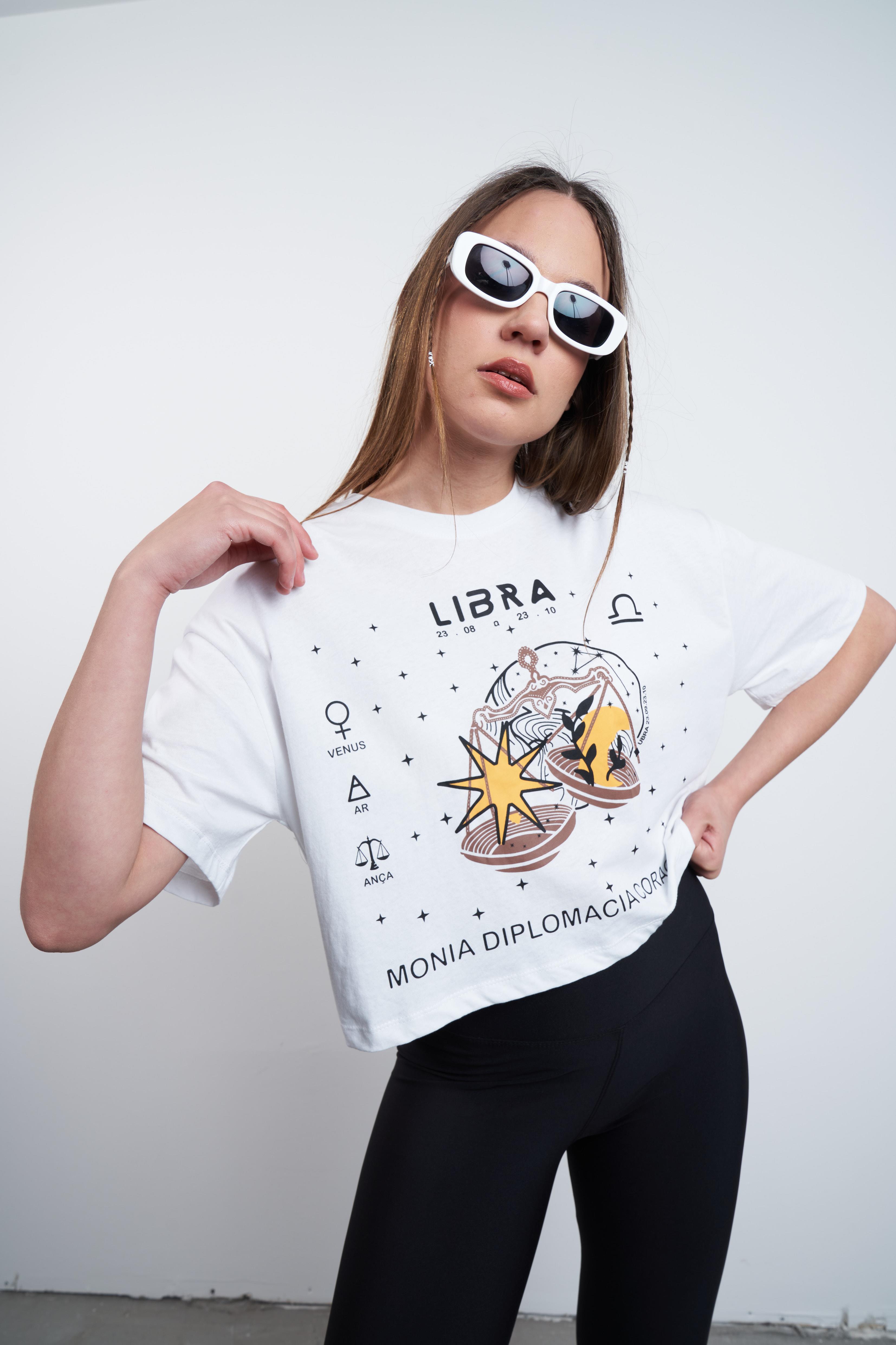 Astroloji Baskılı Kısa T-shirt Beyaz