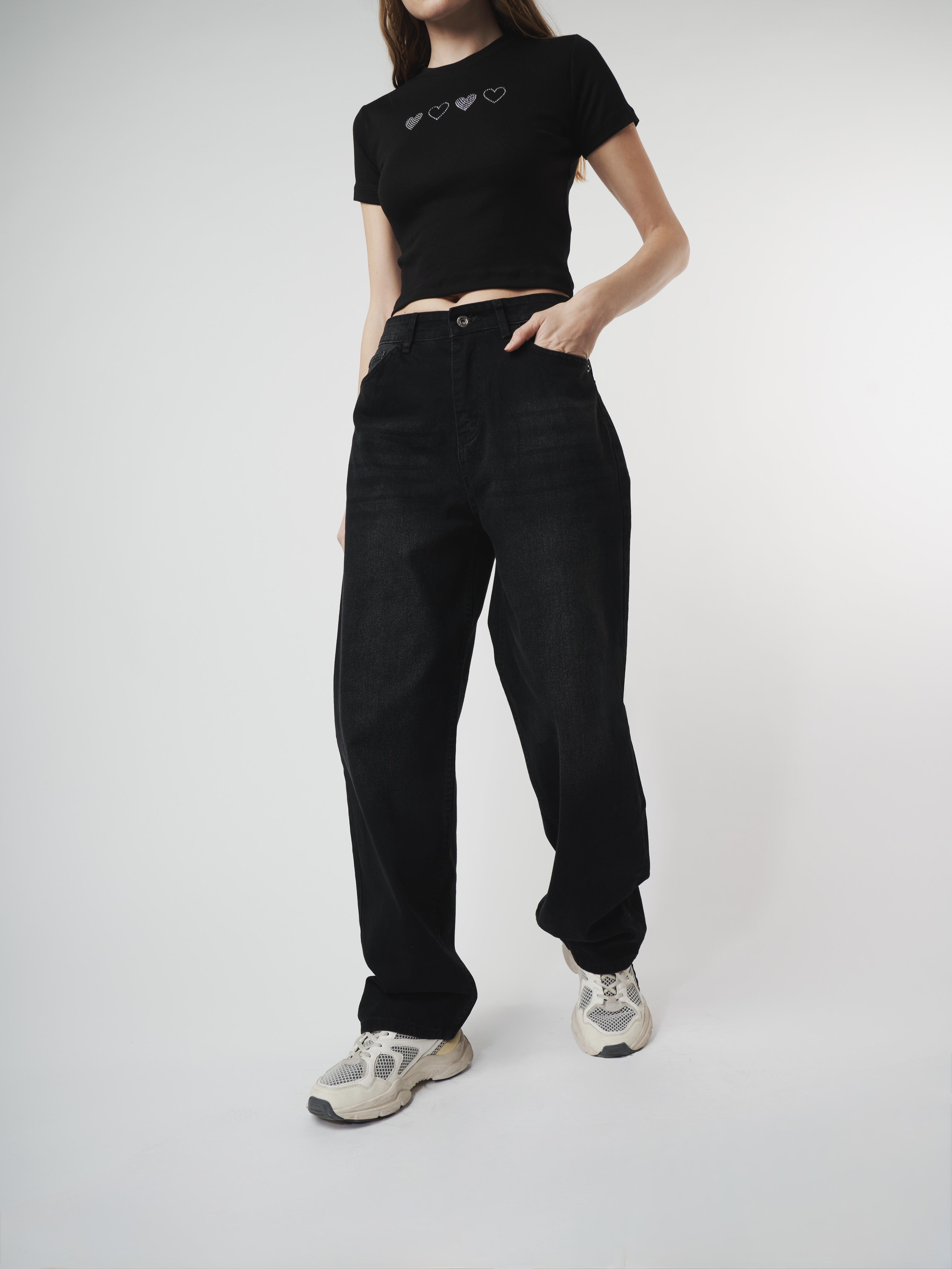 Baggy Fit Jean Pantolon Siyah