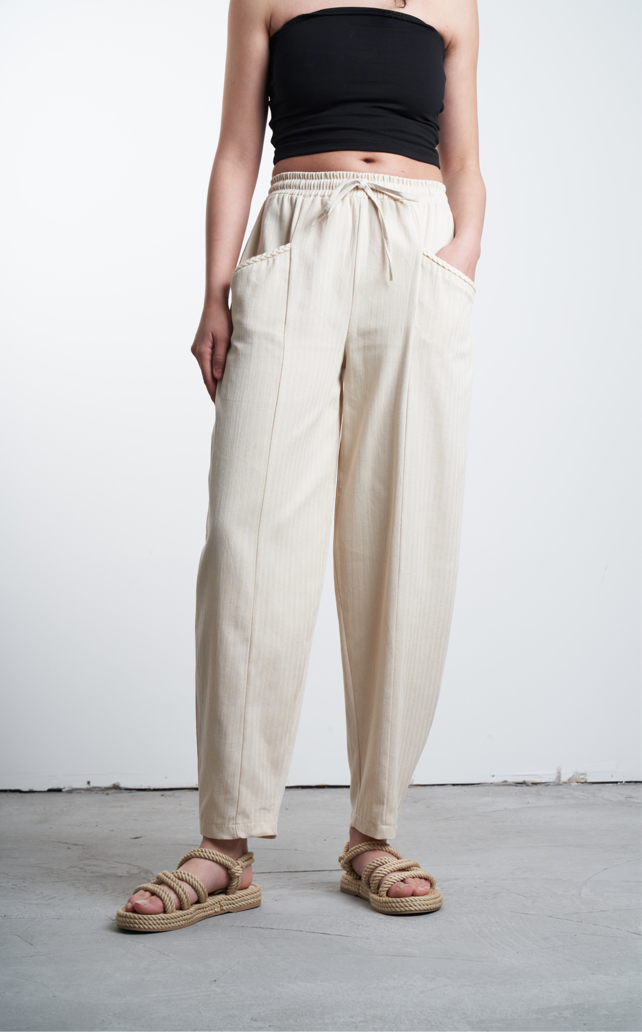 Bağlama Detaylı Gabardin Pantolon Natural